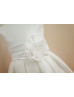 Sheer Neck Ivory Tulle Taffeta Knee Length Flower Girl Dress
